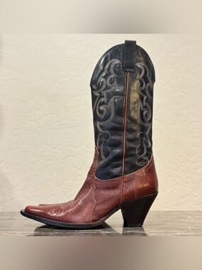 Black and Brown Snakeskin Embossed Leather Cowboy Boots
